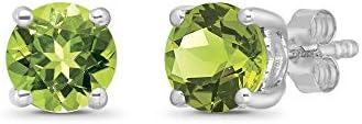 Sterling Silver Peridot Solitaire Stud Earrings