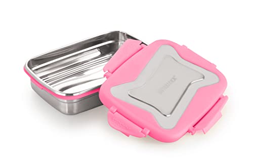 Image of STEELLOCK Smart Stainless Steel Tiffin Lunch Box for Kids and Adults | Airtight & Leakproof | Rectangle Tiffin Box for School & Office with Steel Lid | Pink 550ml - 2pc