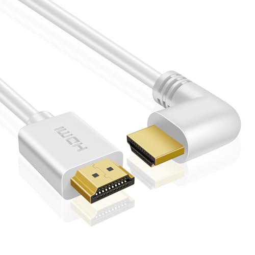 TNP Right Angle HDMI Cable (15 FT) - White High Speed HDMI 2.0 Cord UHD 4K 60hz 2K 2160p Full HD 1080p Quad HD 1440p 3D ARC/eARC Ethernet for Xbox One X/S PS 4 Pro/Slim & Apple TV 4K