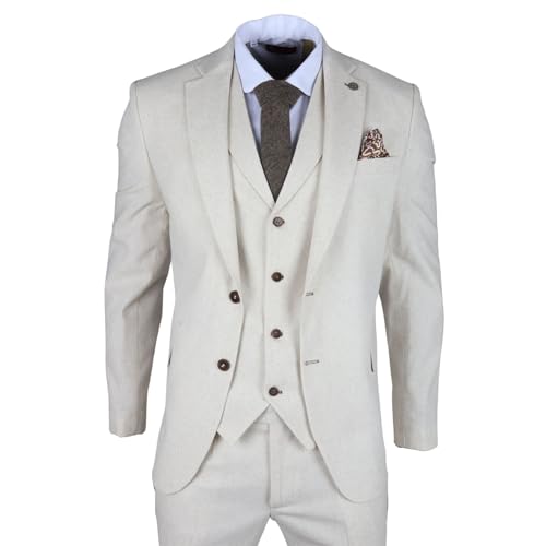 TruClothing Men's Suit Beige 3 Piece Lightweight Linen Summer Wedding Formal Dress Suits3