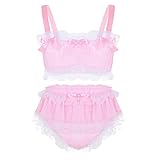 Alvivi Herren Dessous Set Transparent Slips Sissy Panties mit BH Tops Bustier Büstenhalter Crossdresser Kleidung Lingerie Reizwäsche Aa Rosa 3XL