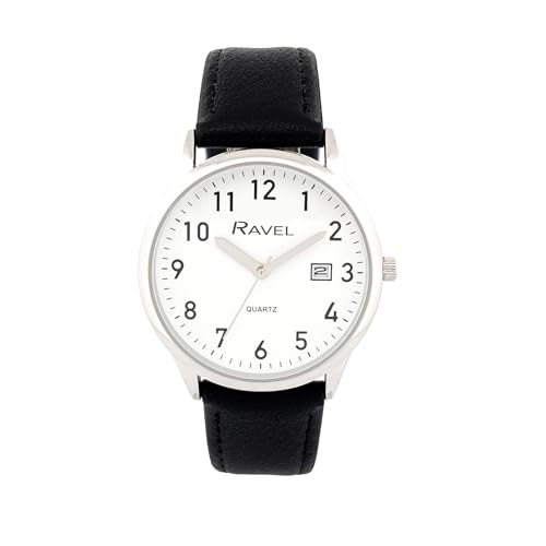 Image of Ravel - Men's Calendar Watch on Faux Leather Strap - Japanese Analogue Quartz - R0708.01.1 - Black/White Dial