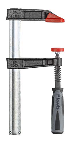 kwb Profi Schraub-Zwinge mit 2-Komponentengriff 80x200, Spann-Weite 200 mm, Spanntiefe 80 mm, Spannbacken aus Temperguss-Stahl, Schraubzwenge mit Hohlprofilschiene