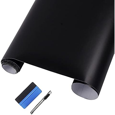 LZLRUN Matte Black Vinyl Wrap Self Adhesive Air Release Bubble - Outdoor Rated for Automotive Use - 1ft x 10ft Knife + Squeegee Cover