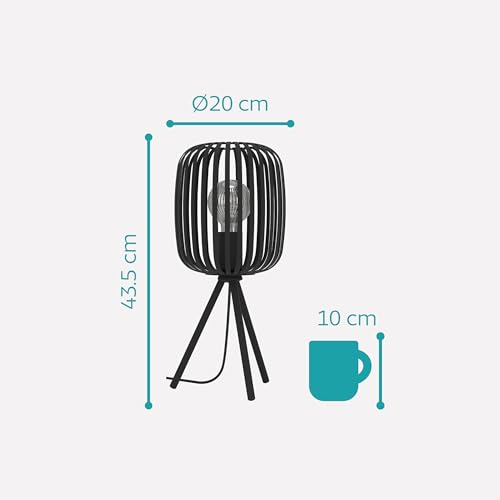 EGLO Tischlampe Romazzina, Stativ Nachttischlampe, Dreibein Tischleuchte aus Metall in Schwarz, Deko Schlafzimmer, Wohnzimmer Tisch Lampe mit E27 Fassung