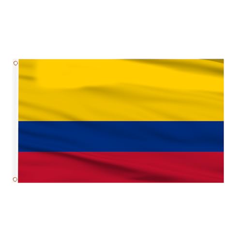 AhfuLife Bandera de Colombia de 150cmx 90 cm, 1 Pieza de Bandera de Colombia, Colores Brillantes con Ojales de Latón para Decoraciones de Fiestas, la Copa del Mundo, Día Nacional, Jardín, Calle