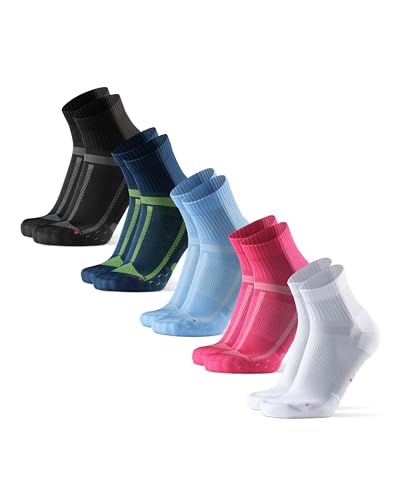 DANISH ENDURANCE 5 Pack Calcetines de Running, Calcetines Antiampollas, Hombres y Mujeres, Deportes Multicolor (1x Negro/Gris, 1x Azul/Amarillo, 1x Rosa, 1x Blanco, 1x Azul Claro) 39-42