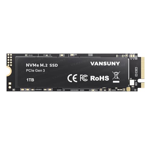 Vansuny SSD 1TB M.2 SSD NVMe Intern SSD 1TB M.2 2280 Gen3x4 PCIe TLC Hasta 3400MB/s Lectura 2900MB/s Escritura para actualizar PC Gaming