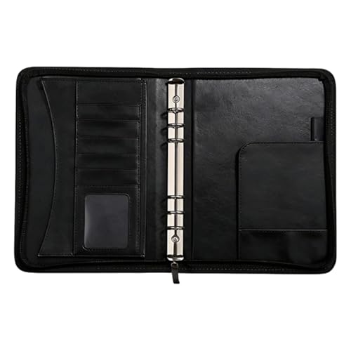Cuaderno de piel sintética A5 estilo ejecutivo, carpeta recargable negra de alta calidad