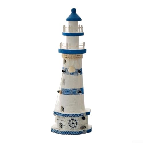 Autilyshop Phare en bois de style méditerranéen, décoration côtière fabriquée à la main, décoration de bureau sur le thème du bord de mer, salon,...