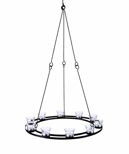 Image of Single Tier Tea Light Chandelier (Black Frame - Clear Glass)