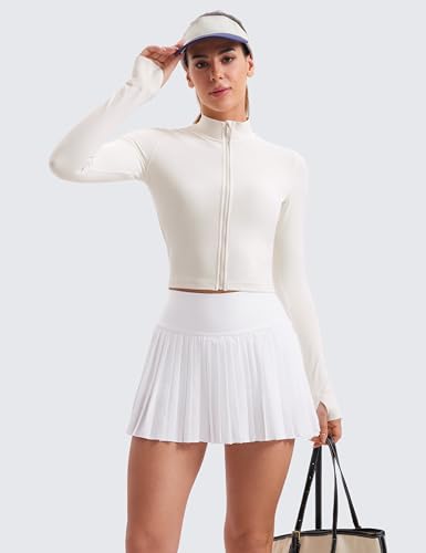 Image of CRZ YOGA Butterluxe Cropped Athletic Jackets | Extremely Soft, Slim Fit, Full Zip, Mockneck, Thumb Holes, for Women