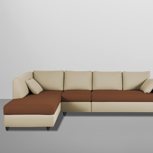 Image of Florian LHS 6 Seater L Shape Sofa Set for Living Room (Cream Brown Fabric) Premium Fabric Sofa