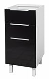Berlioz Creations Mueble bajo de Cocina 3 cajones 40 cm, Aluminio, Negro, 40 x 52 x 83 cm