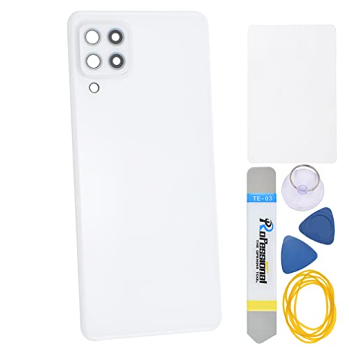 White Plastic Back Panel Cover Replacement for Samsung Galaxy A22 with Rear Camera's Frame Rear Camera's Glass Cover Pre-Install Adhesive and Installation Instruction Tool Kit