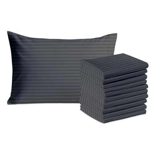 100% Egyptian Cotton Standard Size Pillowcases Set of 10, Dark Grey Stripe