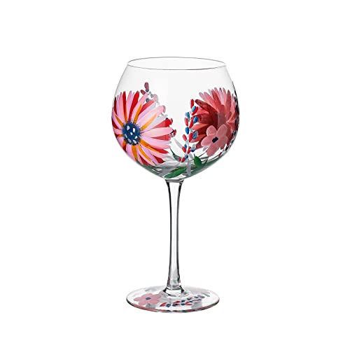 Everest Global Hand Painted Wine Glass Red Pink Christmas Stem Flower Glass Goblet 20.47 Oz Fancy Wine Glasses For Parties, Date Nights, Classic Durable Stemware, Gift For Women #TOP24