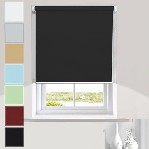 Klemmfix ohne Bohren Rollos 65 x 100 cm Maßgeschneiderte Größe, Sonnenschutz Verdunkelungsrollo Klemmrollo mit Klemmträger, für Fenster & Tür, Schwarz
