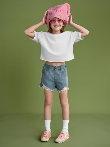 Image of Girls Athletic Oversized Crop Tops Kids Drop Shoulder Short Sleeve T Shirts Workout Tees 5-14 Years
