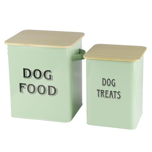 Pethiy 2 unidades de almacenamiento de comida para perros con tapa, latas de metal para perros, comida seca sellada, caja de 3 kg + 1,5 kg, color verde