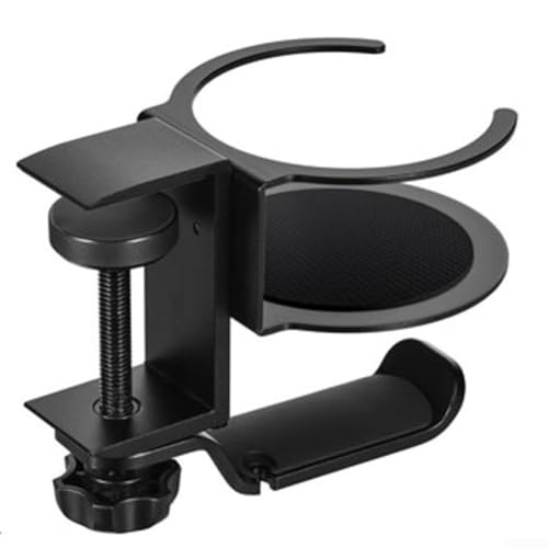 Cintre rotatif en alliage d'aluminium pour casque et tasse avec protection en silicone et pince réglable pour organiser le bureau et l'espace de travail (noir)