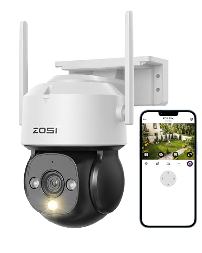 ZOSI Telecamera di Sicurezza WiFi 1080P Esterno con Alimentazione Plug-in, Pan/Tilt 360°/90° Videocamera WiFi 2MP, Rilevamento di Persone e Veicoli, C290