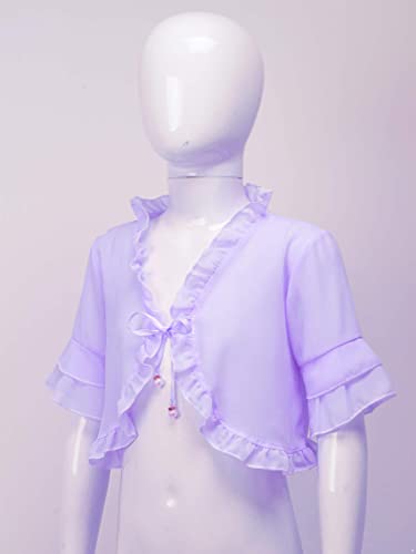 FEESHOW Little Girls Short Sleeve Knitted Bolero Cardigan Shrug Lace-up Straps Front Top Cover up Sweater4