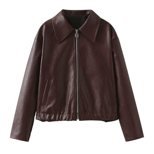 Veste de moto surdimensionnée femme similicuir blouson bomber manches longues à poche