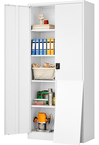 Image of SISESOL Wide & Deep Metal Storage Storage Cabinet with Adjustable Shelves,White Metal Cabinet with Lock,Steel Pantry Cabinets,72 inch Lockable Cabinets for Home,Office,Garage,Kitchen,Shop