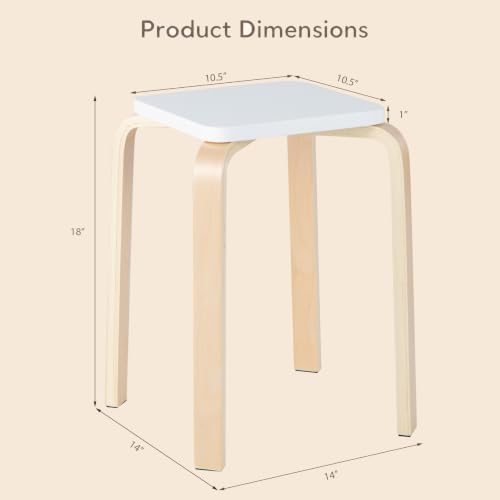 Image of COSTWAY 18-Inch Stackable Wooden School Stools Set of 4, Assorted Color | Portable Backless School Chairs with Square Top, Anti-Slip Felt Mats, Stacking Stools for Classroom, Dining Room, Kitchen