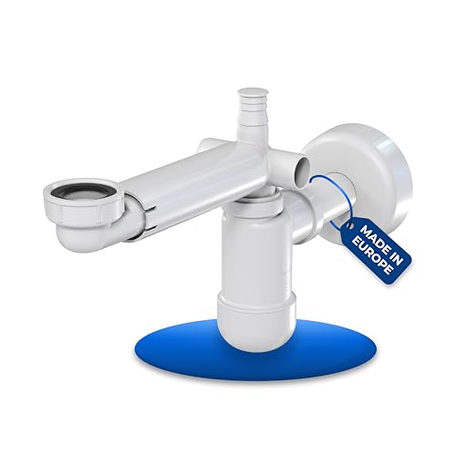 LAXARA Sifone telescopico per lavabo salvaspazio da 1 1/4' bianco | Sifone con attacco per apparecchi per lavastoviglie e lavatrice, regolabile in modo flessibile, sifone salvaspazio in plastica