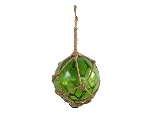 Hampton Nautical Green Japanese Glass Ball Fishing Float With Brown Netting Decoration 4" #TOP6