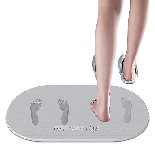 Image of Bath Stone Mats Diatomaceous Earth Bath Mat Fast Water Drying Super Absorbent Diatomite Mat with Non-Slip for Bathroom Shower,Kitchen Absorbent Pad,15.35x23.62inch,Light Grey,Oval,Hard 1-Pack
