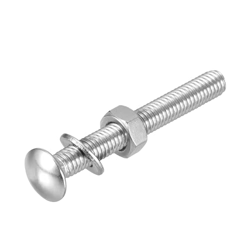 Image of uxcell M6x50mm Square Neck Carriage Bolts with Nuts & Washers, 12Set 304 Stainless Steel Round Head Square Neck Coach Bolt Screws, Silver Tone