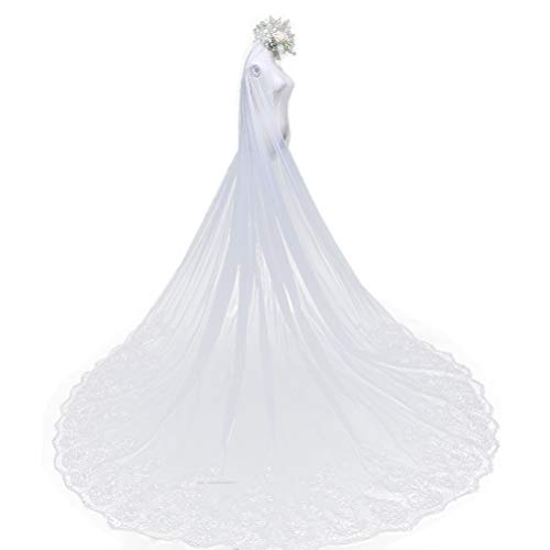 CZ-XING puur wit bruiloft sluier kathedraal lengte kant rand zachte Tulle 3 m lange bruidssluier met kam bruiloft accessoires sluier