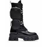 Kapxumo Women's Combat Boots Chunky Lug Sole Ankle Boots With Pouch Pockets Platform Lace Up Mid Calf Booties Buckle Casual Shoes