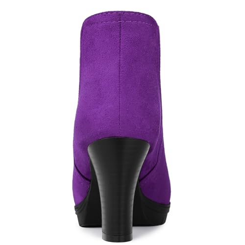Allegra K Allegra K Women's Round Toe Block Heels Purple Chelsea Ankle Boots 9 M US