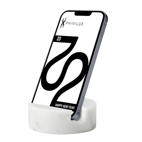 PHINILUX Marble Phone Stand for Desk, Cell Phone Holder for Kitchen Countertops, Office iPhone Stand, Cute Boho Modern Accessories, Italy Carrara(Matte-Finished)