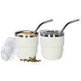 CHLJAR 4oz Stackable Cup, Vacuum Insulated Espresso Cup Set of 2, Espresso Shot Glass for Coffee, Double Wall Stainless Steel Mini Tumbler Shot Glasses with Straw and Lid