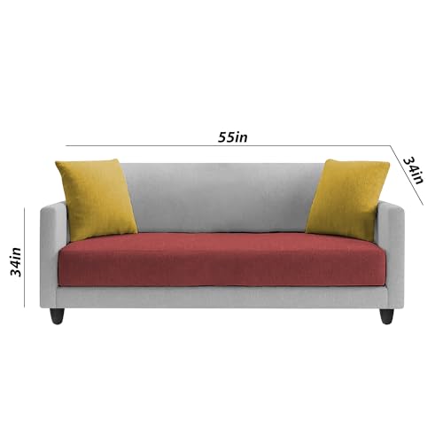 Image of Casaliving Dominic 2 Seater Sofa Set for Living Room (Maroon Grey Fabric) Premium Fabric Sofa