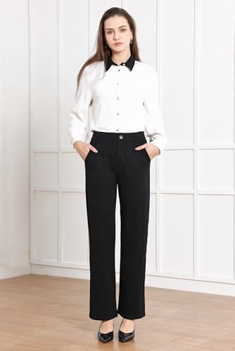 Balleay Art Women Straight Leg Dress Pants High Elastic Waisted Slacks Business Casual Work Office Trousers3