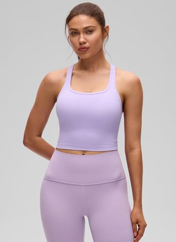 Image of CRZ YOGA Butterluxe Racerback Crop Tank Tops | Light Support, Removable Pads, Yoga, Extremely Soft, Scoop Neck, Longline Sports Bras for Women