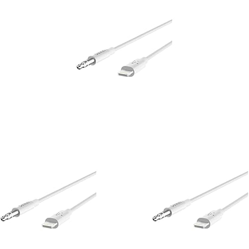 Belkin AV10172bt03-WHT 3.5mm Audio Cable with Lightning Connector, White (Pack of 3)