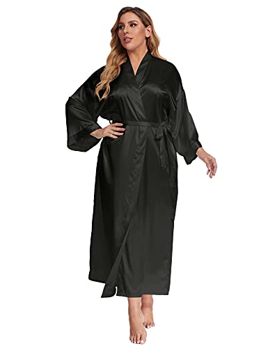 Women's Plus Size Long Satin Robes Plus Size Long Silk Robes Kimonos Sleepwear Dressing Gown2