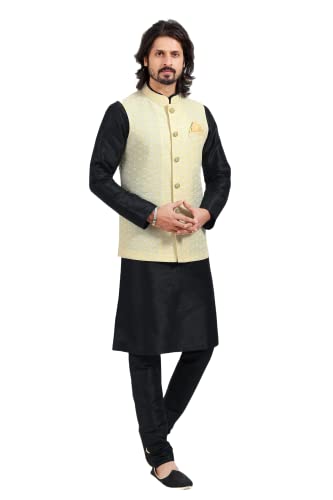 Lady Dwiza Men's Indian Traditional Wedding Festive Waistcoat Dress Set Party Wear Ethnic Kurta Pyjama Set With Nehru Jacket