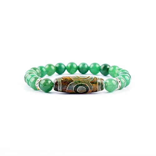 Trois Yeux Dzi bracelets en pierre vert naturel cristal élastique perles 8 mm homme