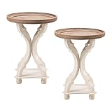 COZAYH Set of 2 Rustic Farmhouse Cottagecore Accent End Table, Natural Tray Top Side Table Nightstan