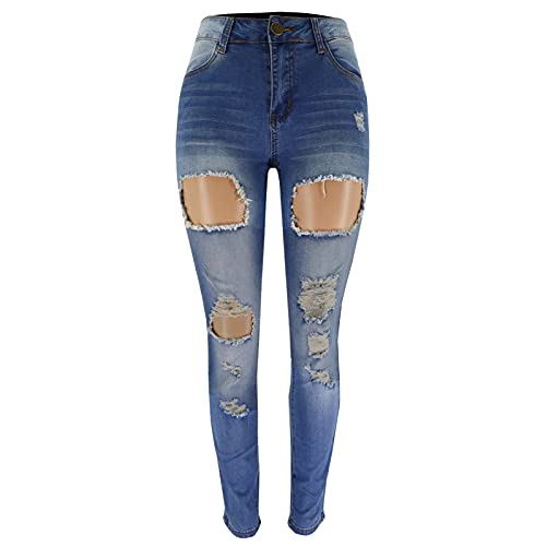 Women High Waisted Baggy Ripped Jeans Boyfriend Fashion Large Denim Baggy Blue Jeans for Teen Girls (Blue, XXL)2