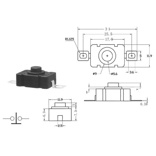 Interruptores de linterna KAN-28 autoblocantes de 1,5A y 250V en pack de 10 unidades de 18x12 mm 4