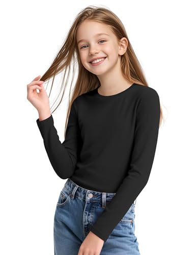Image of KEREDA Girls Long Sleeve Shirts Cotton T-Shirts Basic Tees for Kids Tops